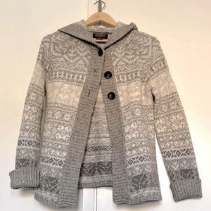 Eddie Bauer Gray Hooded Winter-Patterned Wool & Cotton Cardigan Sweater Size XXL